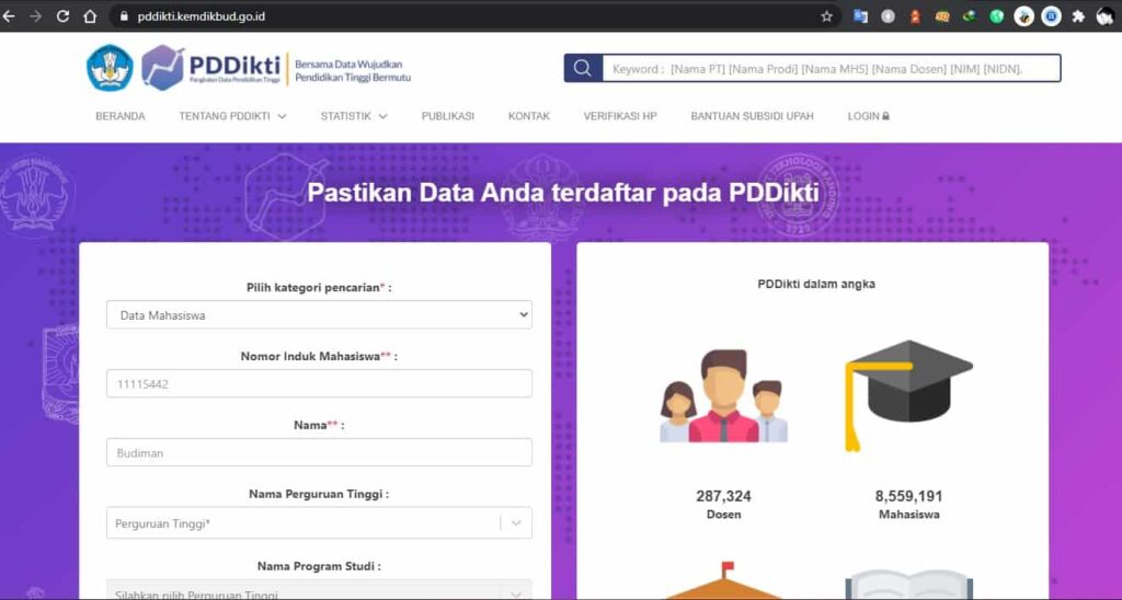 Cara Cek Status Mahasiswa Apakah Masih Aktif Sudah Alumni Atau DO   Halaman Depan Pddikti 1024x548 