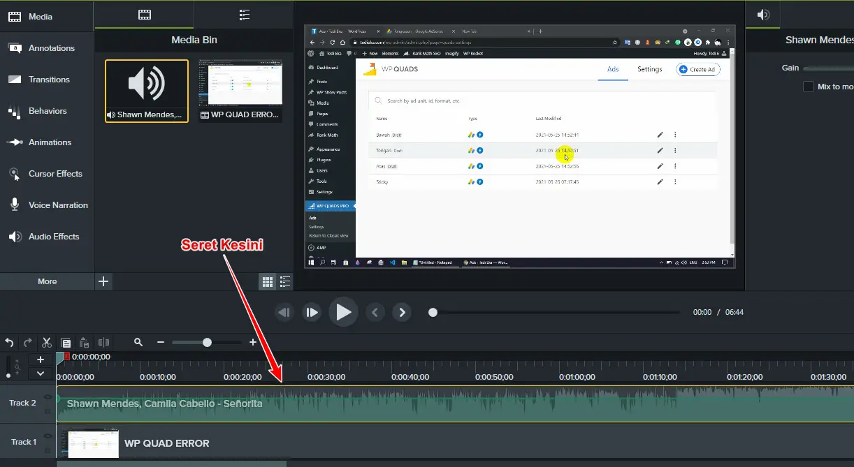 Menggabungkan audio dan video di camtasia