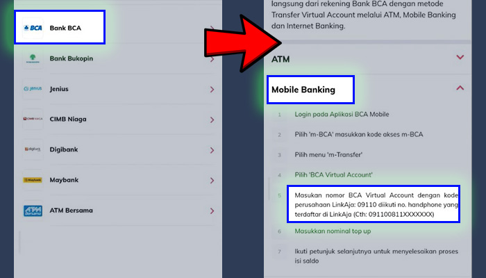 linkaja isi saldo bca - mobile banking kode va