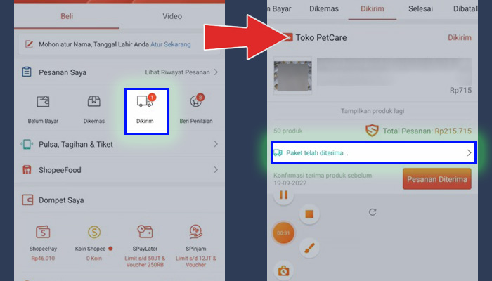 shopee pesanan saya dikirim - resi