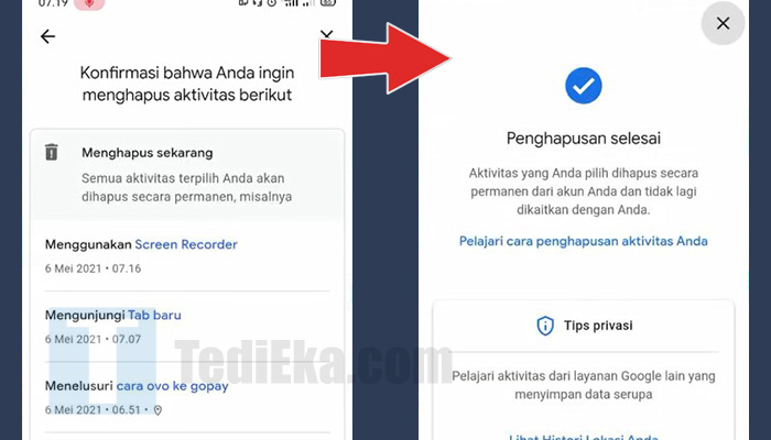 android pengaturan google konfirmasi penghapusan - selesai