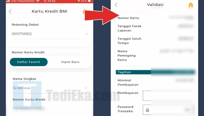 bni mobile nomor kartu kredit bni - validasi