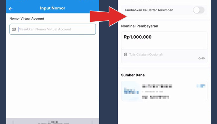 brimo input nomor virtual account - nominal pembayaran