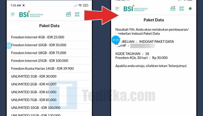 bsi mobile paket data pilih paket - konfirmasi transaksi