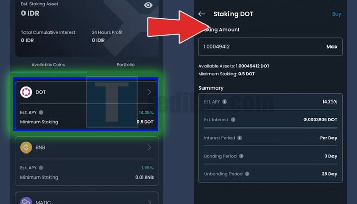 indodax staking earn dot - staking amount summary