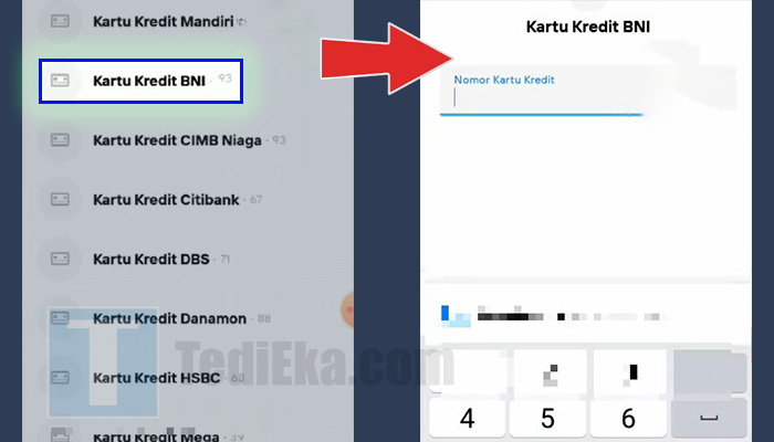 livin mandiri bayar kartu kredit bni - nomor kartu