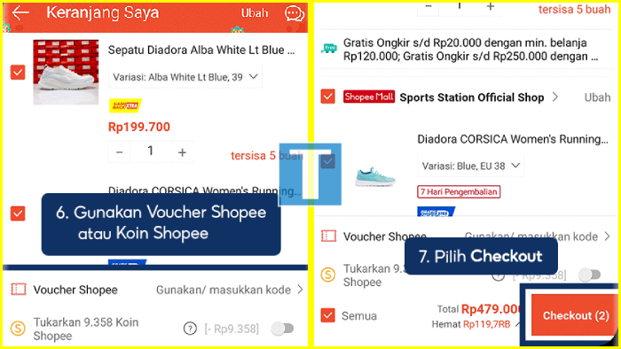 pake voucher shopee dan mulai checkout