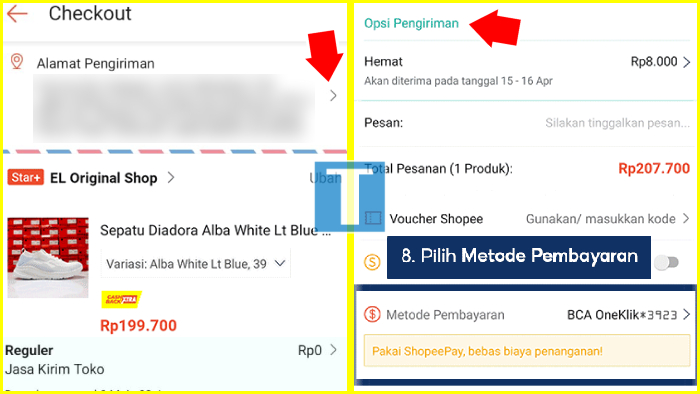 pilih alamat pengiriman opsi pengiriman dan metode pembayaran shopee-mu