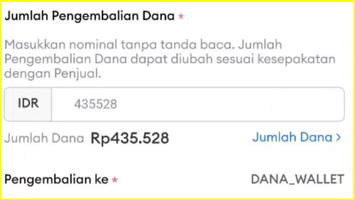 Memasukkan Detail Pengembalian Dana dan Jumlah Pengembalian Dana