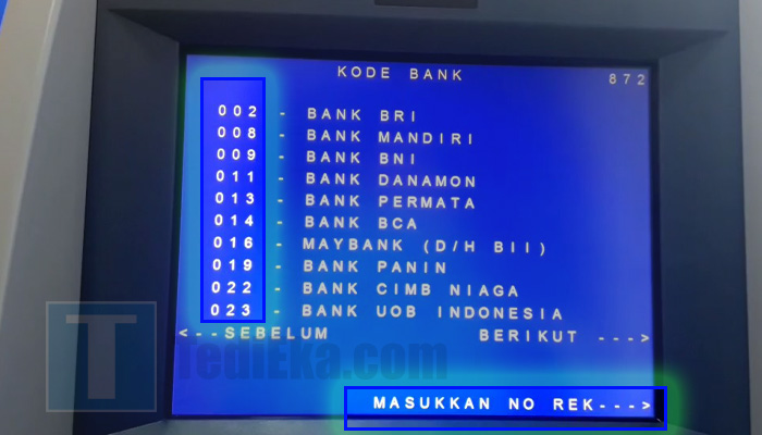 atm mandiri kode bank - masukkan no rek