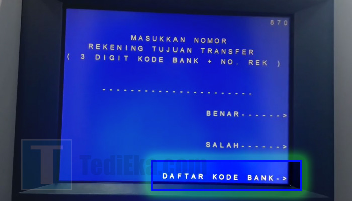 atm mandiri transfer daftar kode bank