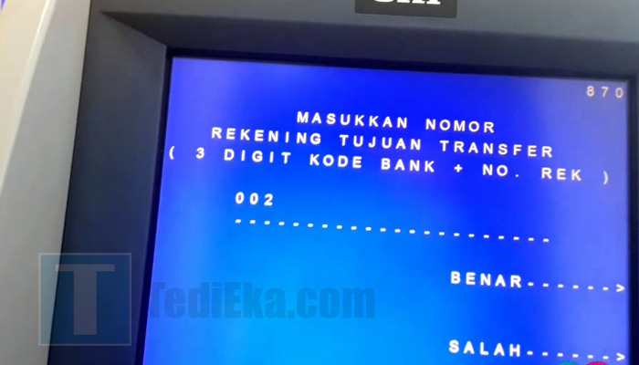 atm mandiri transfer masukkan nomor rekening tujuan bri 002