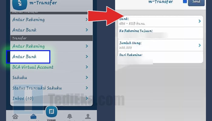 bca mobile transfer antar bank - keb hana nomor rekening nominal