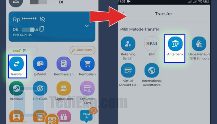bni mobile transfer - antar bank
