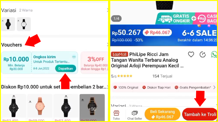 dapatkan voucher toko lalu tambahkan produk ke troli lazada