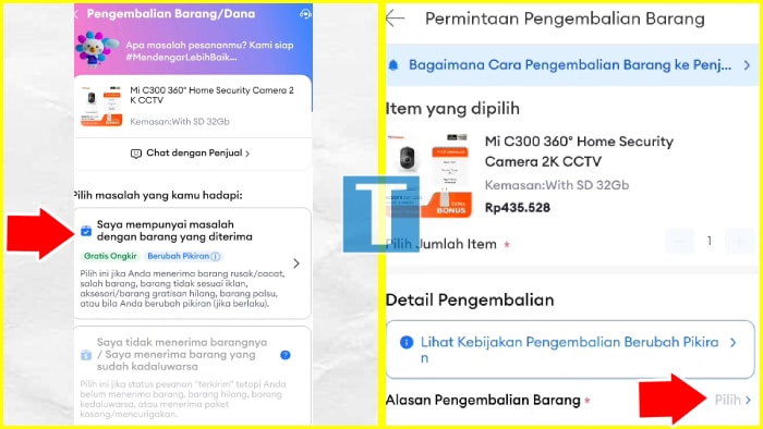 fitur menentukan alasan pengembalian lazada