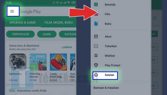 google play store garis tiga - setelan