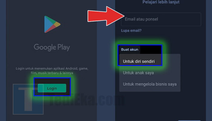 google play store login - buat akun - untuk diri sendiri