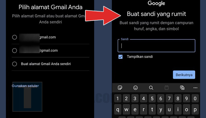 google play store pilih alamat gmail - buat sandi