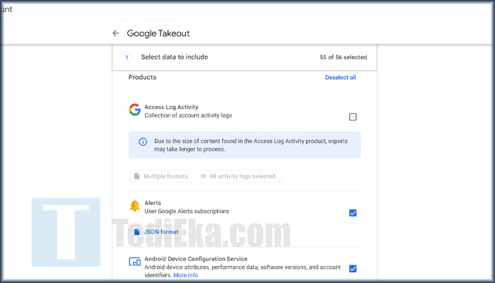google takeout pilih data backup