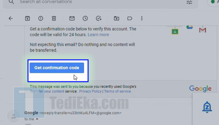 google takeout transfer get confirmation code