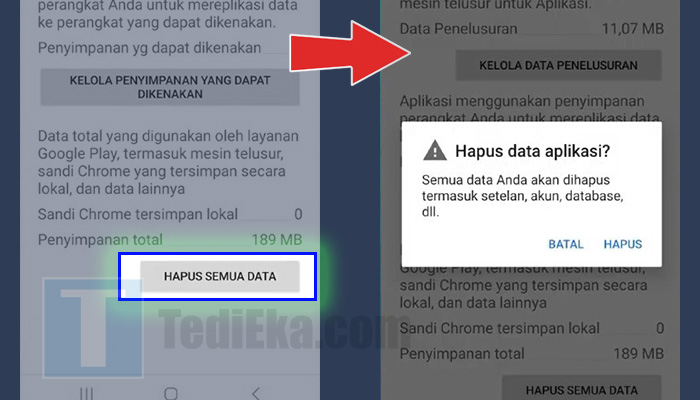 layanan google play penyimpanan hapus semua data - hapus