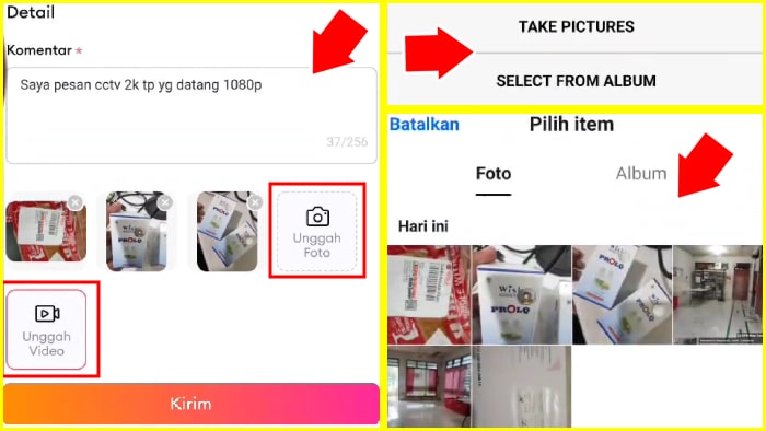 menambahkan komentar dan bukti barang yang diterima