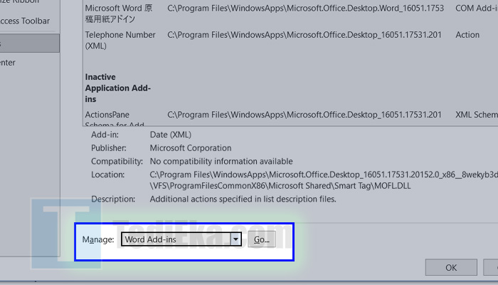 microsoft word file word options add-ins - manage word ads-in