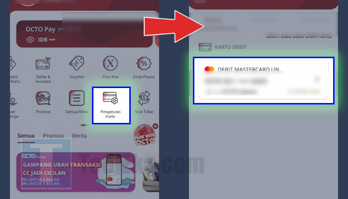 octo mobile pengaturan kartu - pilih kartu debit