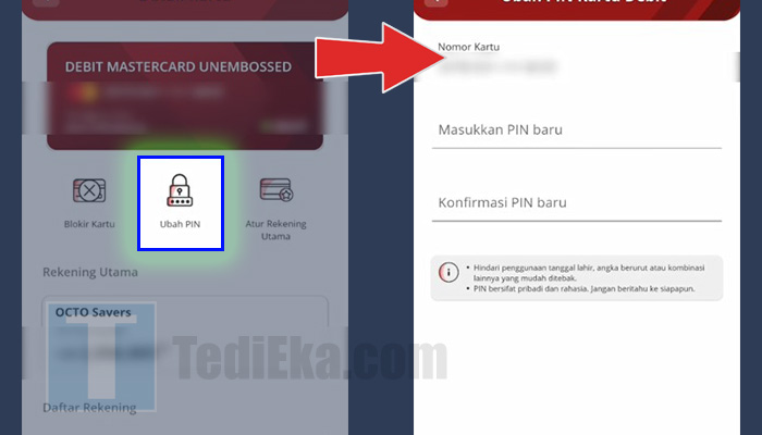 octo mobile pengaturan kartu ubah pin