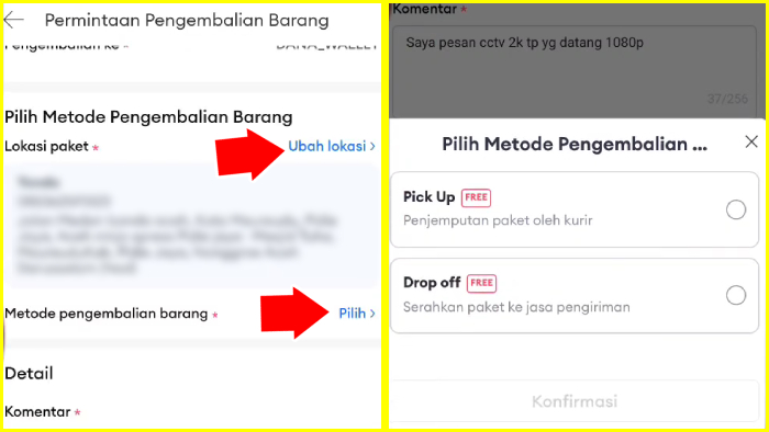 pilih metode pengembalian barang