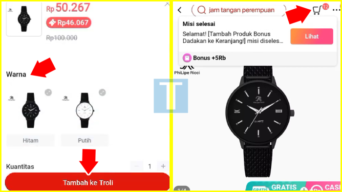 pilih variasi lalu tambah ke troli dan tekan ikon troli lazada