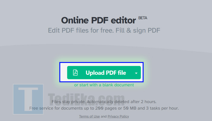 sejda.com pdf editor - upload pdf file