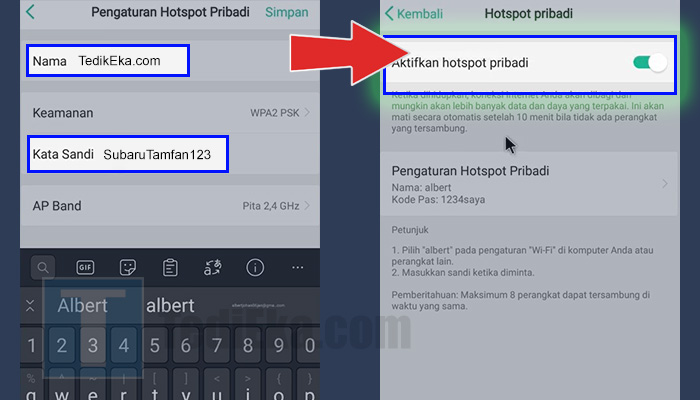 smartphone hotspot pribadi nama kata sandi - aktifkan