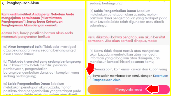 syarat penghapusan akun lazada