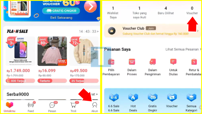 tap akun lalu tap pada menu voucher lazada paling atas