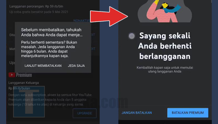 youtube premium konfirmasi lanjutkan membatalkan - batalkan premium