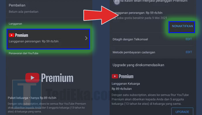 youtube premium langganan - nonaktifkan