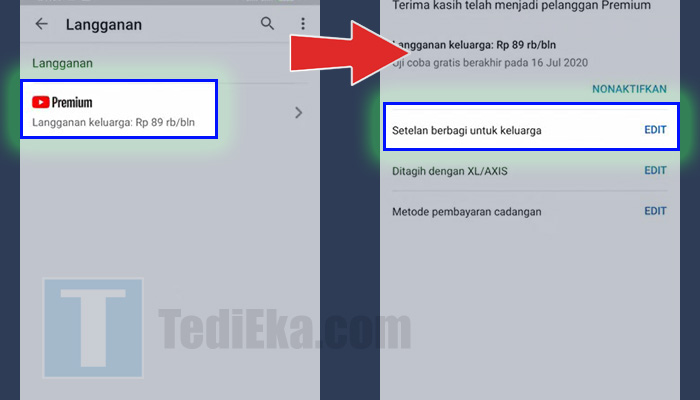 youtube premium - setelah berbagi untuk keluarga edit