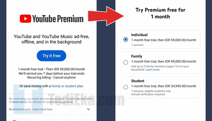 youtube premium try it free - paket