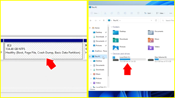 Cek Drive C di Disk Management dan File Explorer