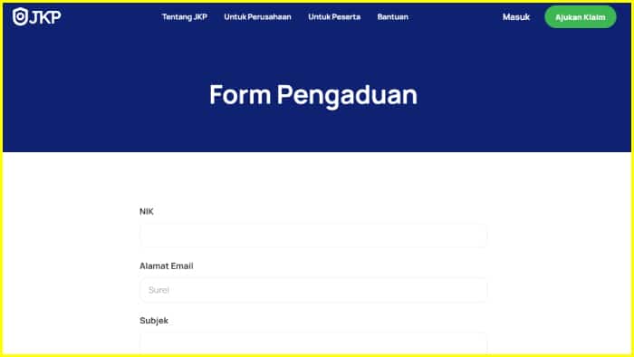 Halaman Pengaduan Resmi untuk Akun Kemnaker