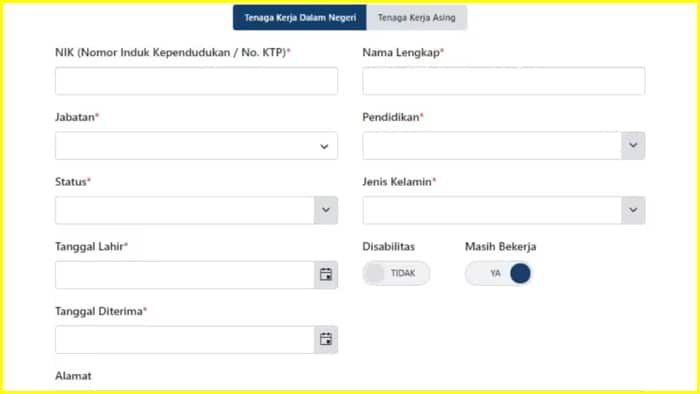 Masukkan Profil Tenaga Kerja