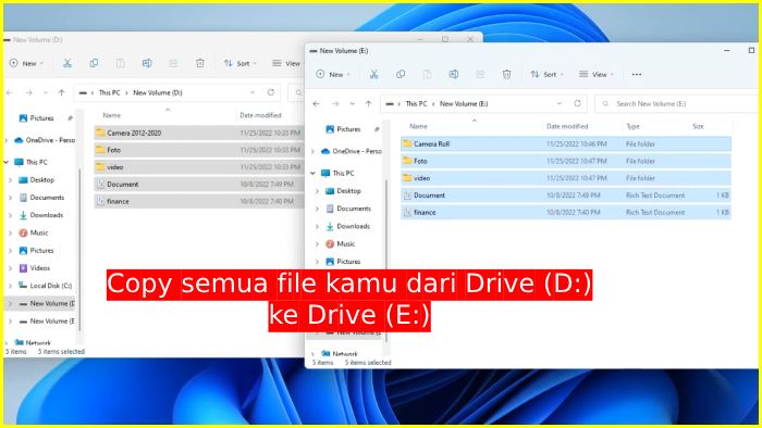 Memindahkan Data dari Drive D ke Volume Baru