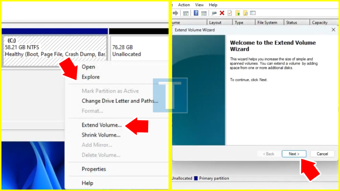 Memperluas Volume Drive C dengan Extend Volume Wizard