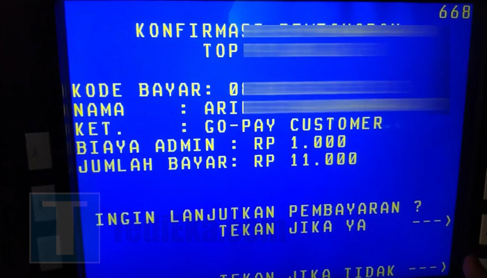 atm bni gopay konfirmasi top up