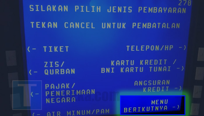 atm bni pembayaran menu berikutnya