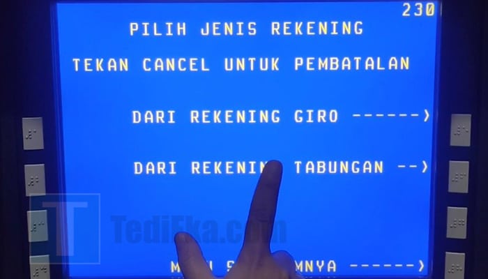 atm bni pilih jenis rekening penarikan tunai