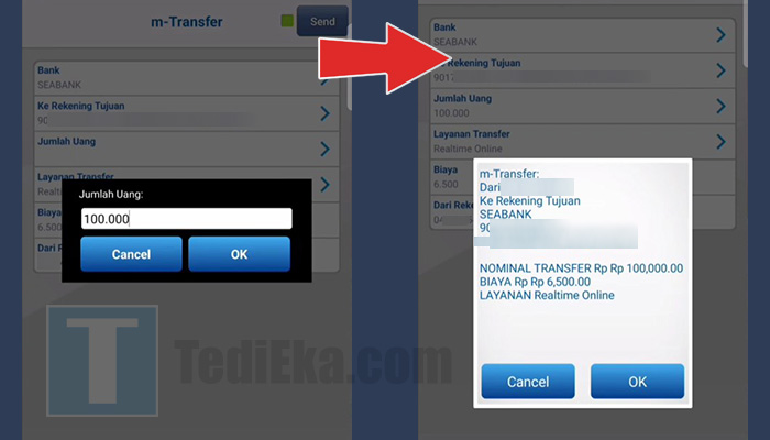 bca mobile m-transfer seabank nominal saldo - transaksi berhasil