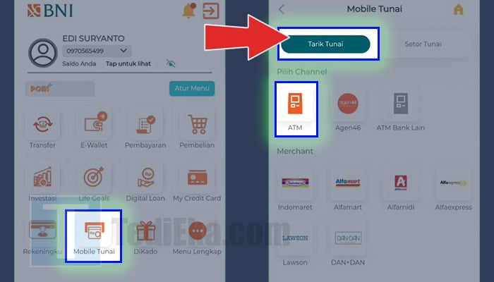 bni mobile mobile tunai - tarik tunai atm